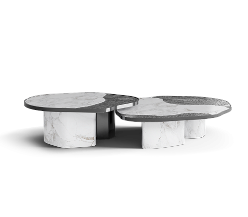 Set Tavoli Athena in Marmo Calacatta e Onice