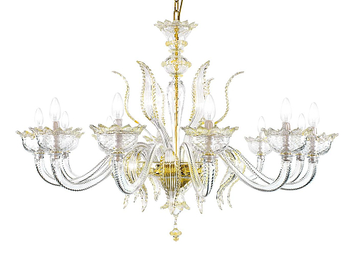 Lampadario Murano Elegante a 12 Luci con Finitura in Oro 24K
