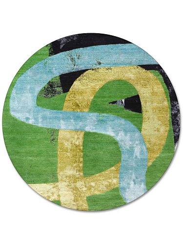 Tappeto Rotondo Tessuto Verde/Giallo Original