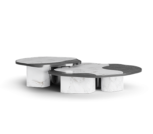 Set Tavoli Athena in Marmo Calacatta e Onice