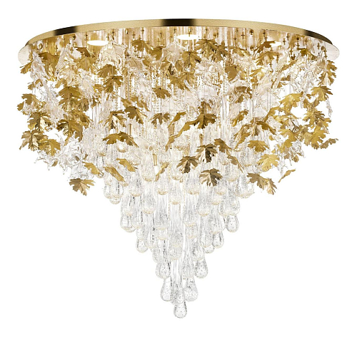Lampadario Elegante con Foglie d'Acero e Finitura Oro