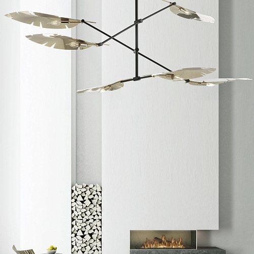 Lampadario con Foglie Nero e Oro con Marmo di Carrara