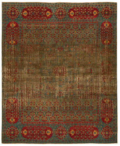 Tappeto Mamluk Kensington Double Vendetta Blu Mehndi Seta