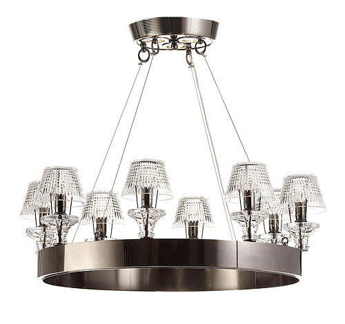 Lampadario in Nichel Nero con Paralumi in Cristallo