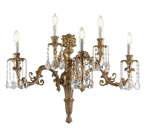 Applique in Stile Barocco in Ottone con Pendenti in Cristallo