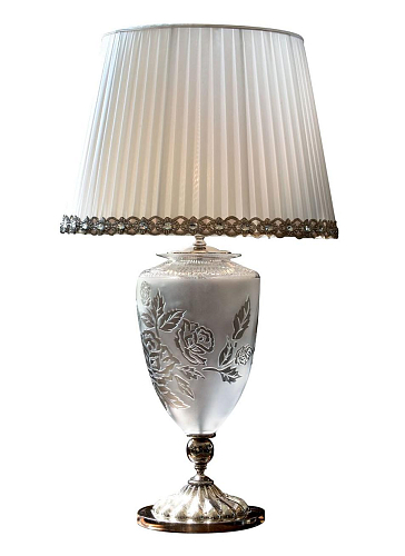 Lampada da Tavolo in Nichel Lucido con Cristallo Intagliato a Fiori