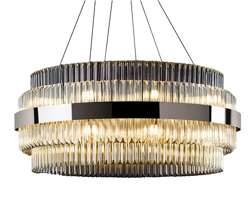 Lampadario Rotondo Contemporaneo in Nichel Lucido con Vetro Triedro