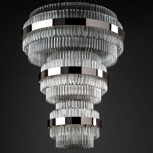 Lampadario Rotondo in Nichel Lucido con Vetro Triedro