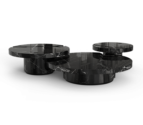 Set Tavolini Centrali in Marmo Nero Marquina Dominion (3 Pezzi)