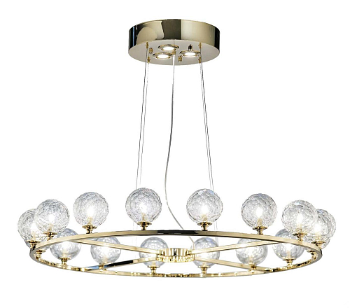 Lampadario a Sfera in Cristallo Tagliato a Mano con Finitura Oro Lucido