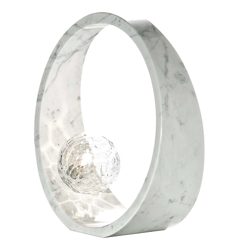 Lampada da Tavolo in Marmo di Carrara con Cristallo in Nichel Lucido