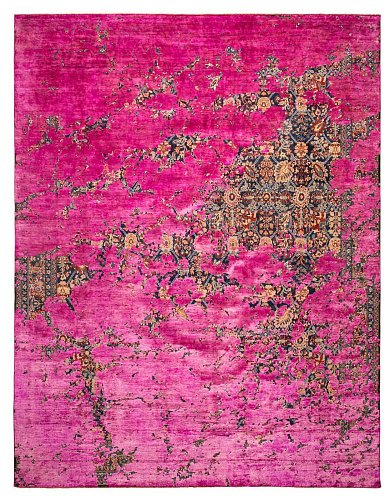 Tappeto Tabriz Canal Blu Navy Rosa Neon Seta