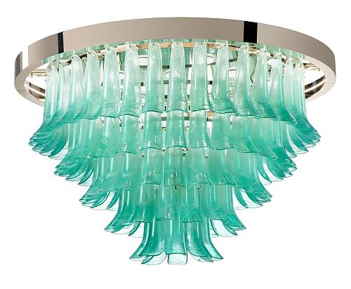 Lampadario con Foglie in Vetro Verde
