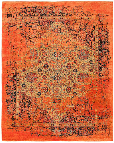Tappeto Serapi Queensbury Pleasure Giallo Neon Arancio Seta