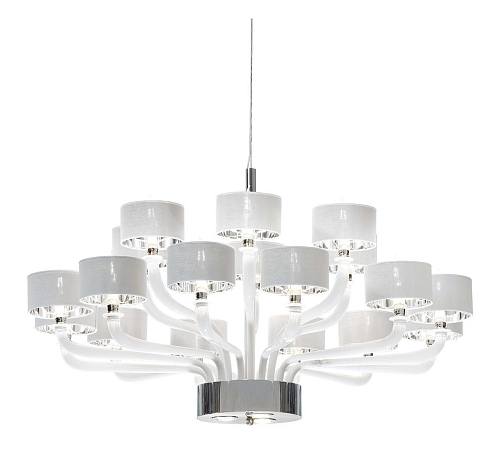 Lampadario Murano a Bracci in Vetro Bianco con Finitura Nichel