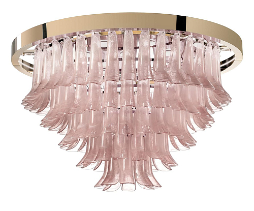 Lampadario con Foglie in Vetro Rosa