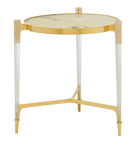 Tavolino Rotondo in Ottone con Piano in Marmo