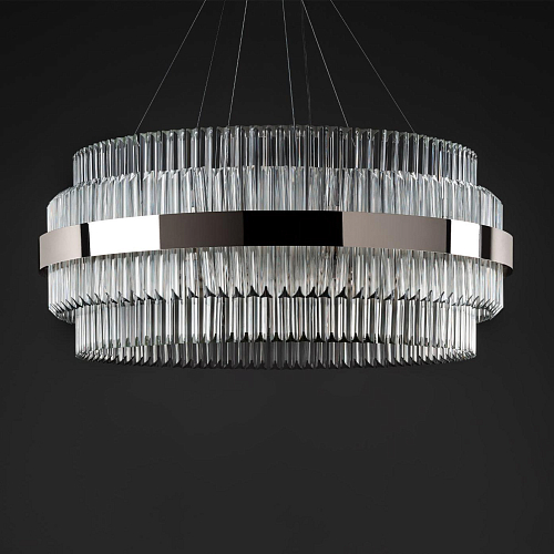 Lampadario Rotondo Contemporaneo in Nichel Lucido con Vetro Triedro