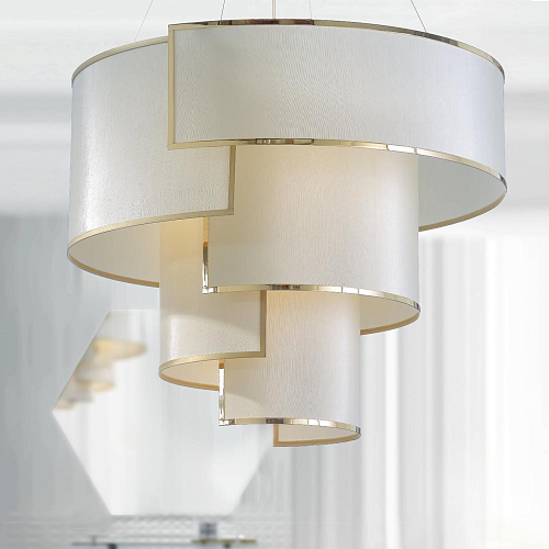 Lampadario in Ottone e Oro Antico con Paralume Avorio