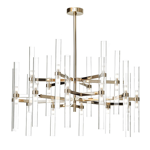 Lampadario a 36 Luci con Cilindri in Vetro con Finitura Oro Soft