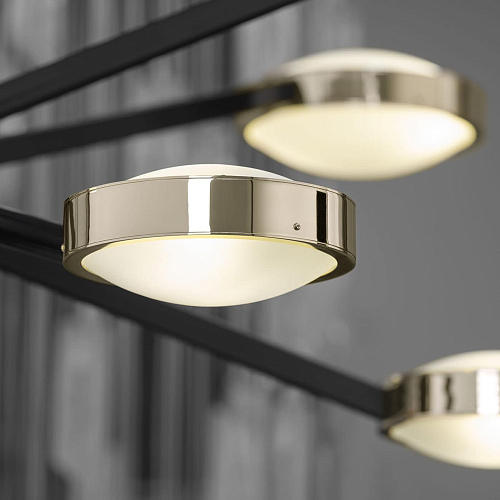 Lampadario Grand Art Deco in Nero e Ottone Lucido