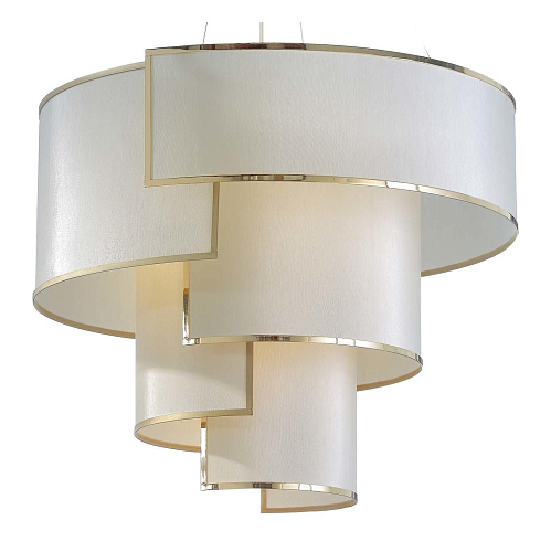 Lampadario in Ottone e Oro Antico con Paralume Avorio