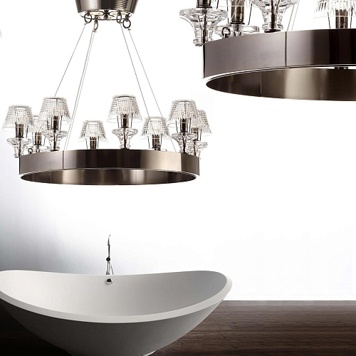 Lampadario in Nichel Nero con Paralumi in Cristallo