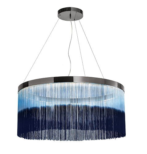 Lampadario ad Anello in Nichel Scuro con Frange Dipinte a Mano
