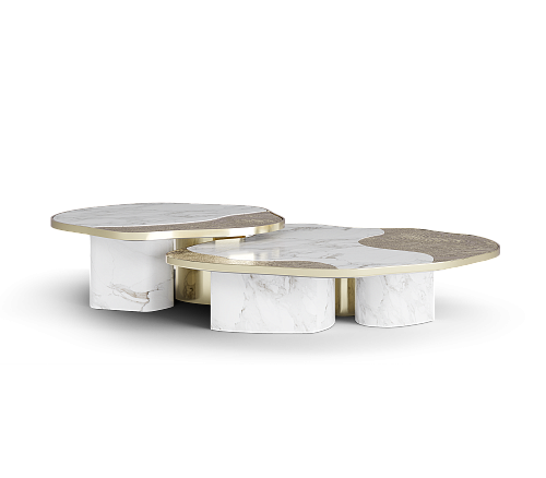 Set Tavoli Athena in Marmo Oro e Oro