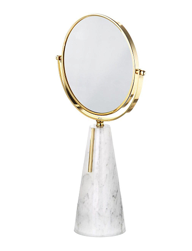 Specchio da Tavolo in Marmo di Carrara e Ottone Oro 24K