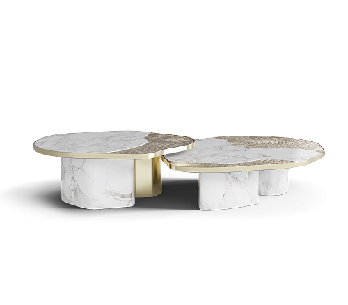 Set Tavoli Athena in Marmo Oro e Oro