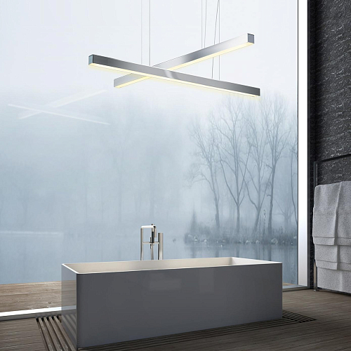 Lampadario Lineare a Sospensione LED in Nichel Lucido