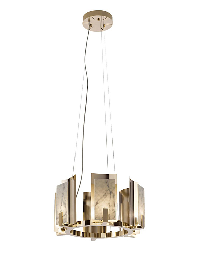 Lampadario Rotondo in Marmo di Carrara con Finitura Oro