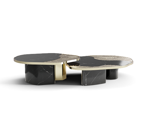 Set Tavoli Athena in Marmo Nero e Oro