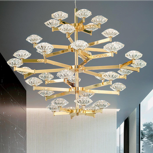 Lampadario Art Deco in Cristallo Oro