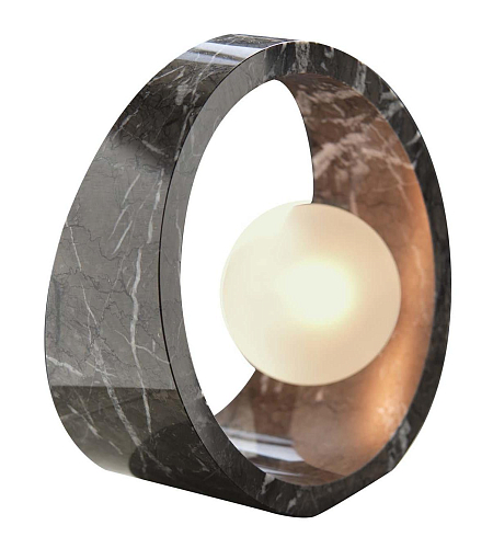 Lampada da Tavolo in Marmo Carnico Nero con Vetro Opaco
