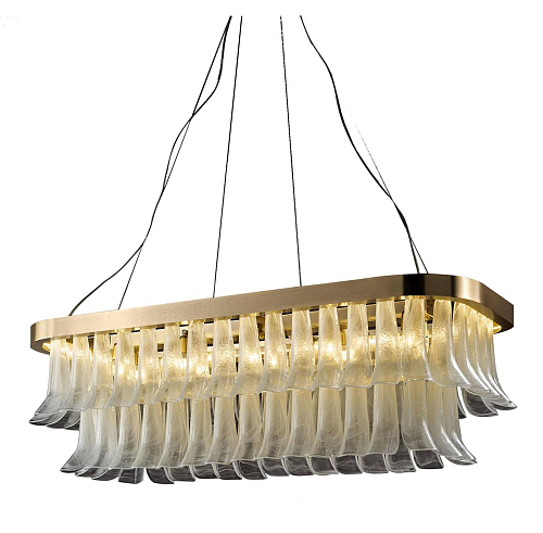 Lampadario Ovale in Oro Soft con Foglie in Vetro