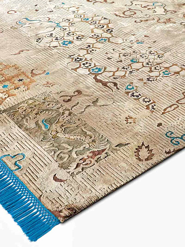 Tappeto Annodato Dragon Blu/Beige